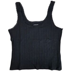 J‎ Crew Pointelle Lace Trim Ribbed Tank Top Black XL BZ278 New With Tags